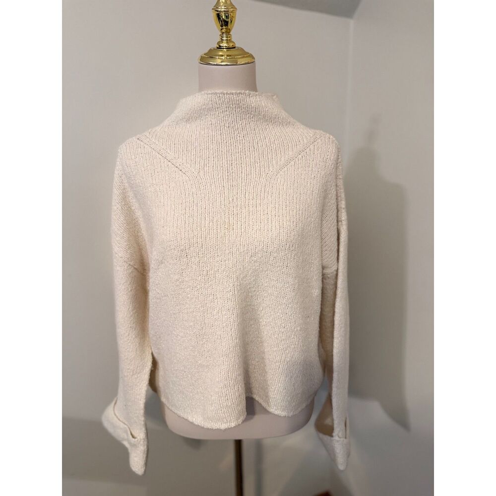 MOTH Anthropologie Cream Mock Neck Wide Cuff Sweater Size XS